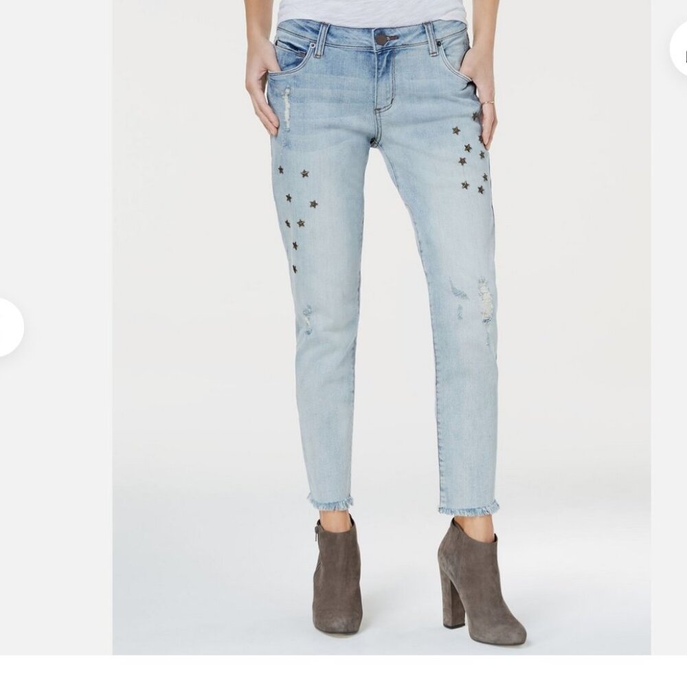STS BLUE New Jeans Tomboy Star Studded Raw Hem Ankle Blue Pants NWT Women's 32 - Picture 1 of 17